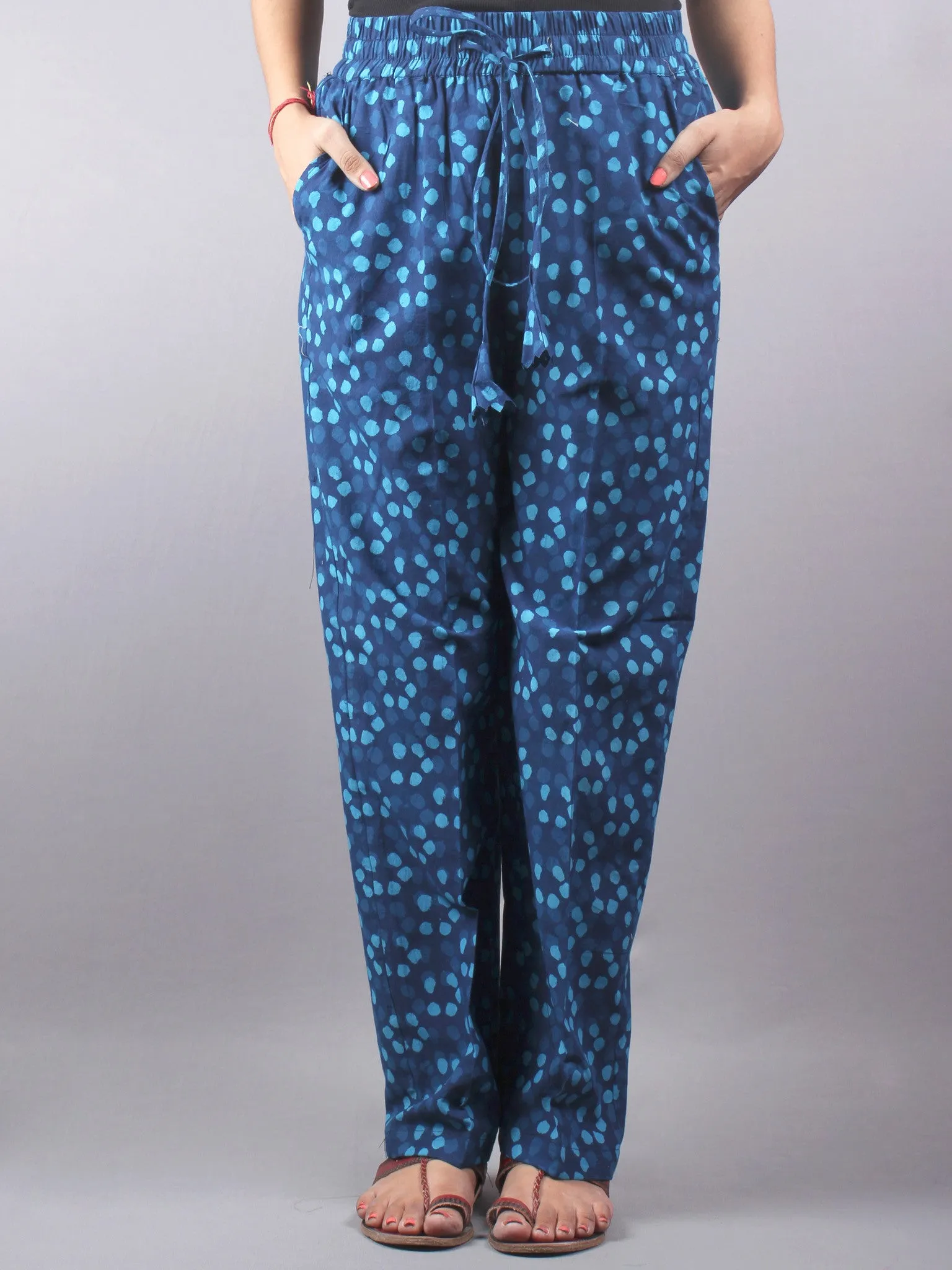 Indigo Hand Block Printed Elasticated Waist Trousers- T0317007