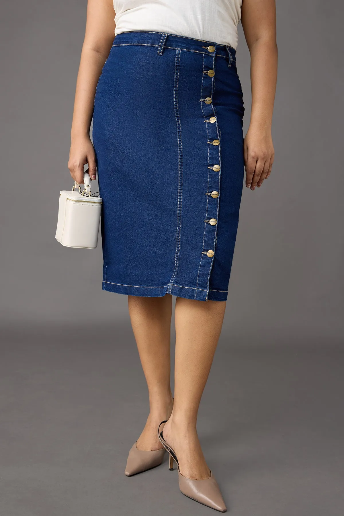 Indigo Impact Midi Curve Bodycon Skirt