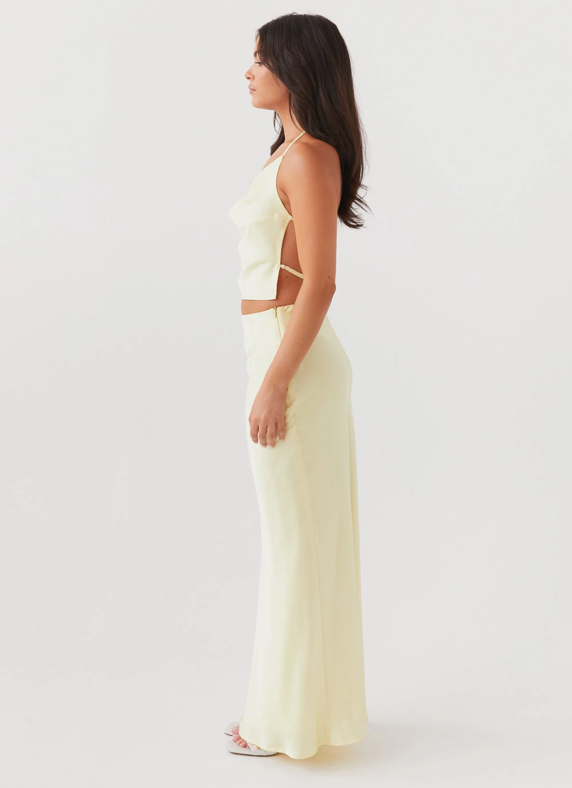 Ivanna Satin Maxi Skirt - Lemon