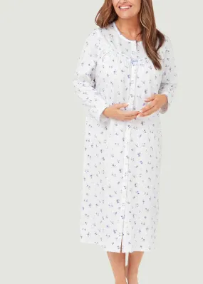 Janet Long Sleeve Jersey Front Opening Velcro Nightdress - blue blossom