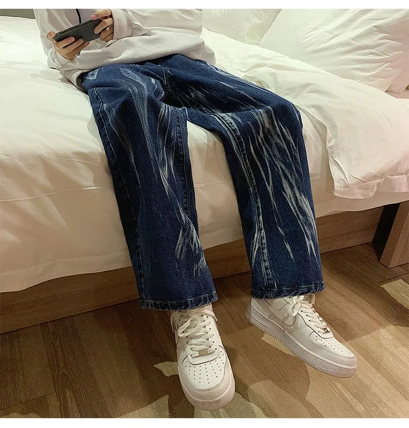 Jeans men women Korean loose student trend straight pants all-match wide-legged casual trousers unisex hip hop punk streetwear