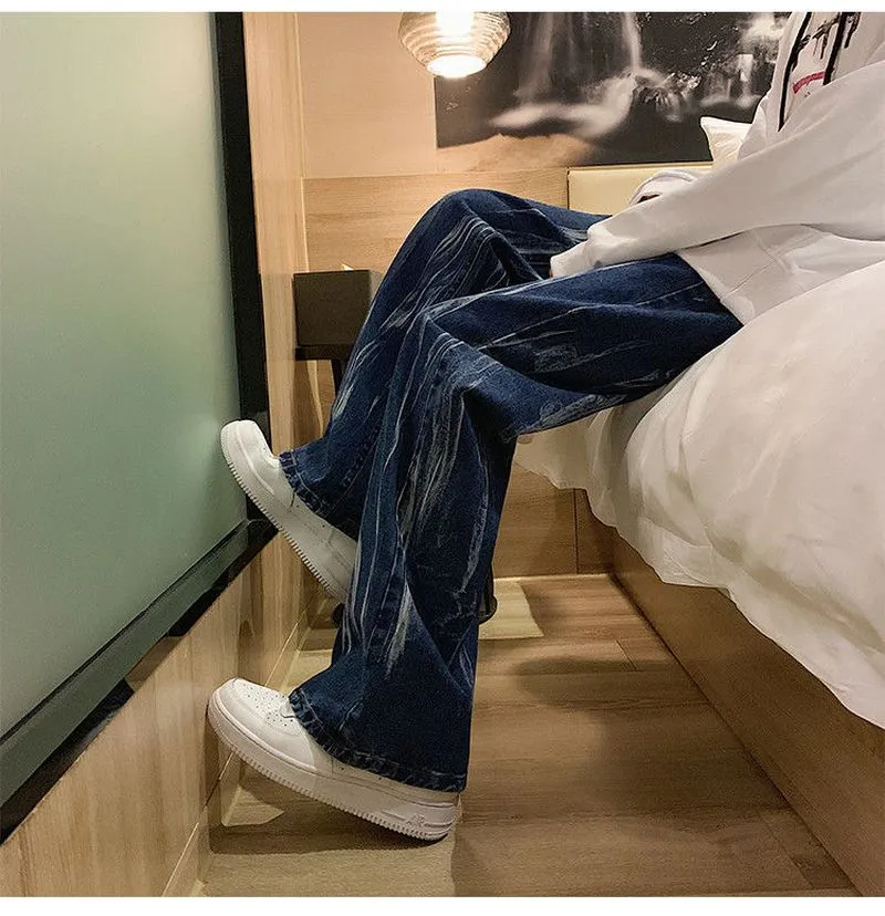 Jeans men women Korean loose student trend straight pants all-match wide-legged casual trousers unisex hip hop punk streetwear