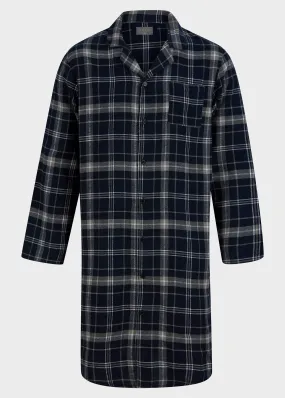 John Brushed Pure Cotton Long Sleeve Velcro Nightshirt - Nightwatch Check