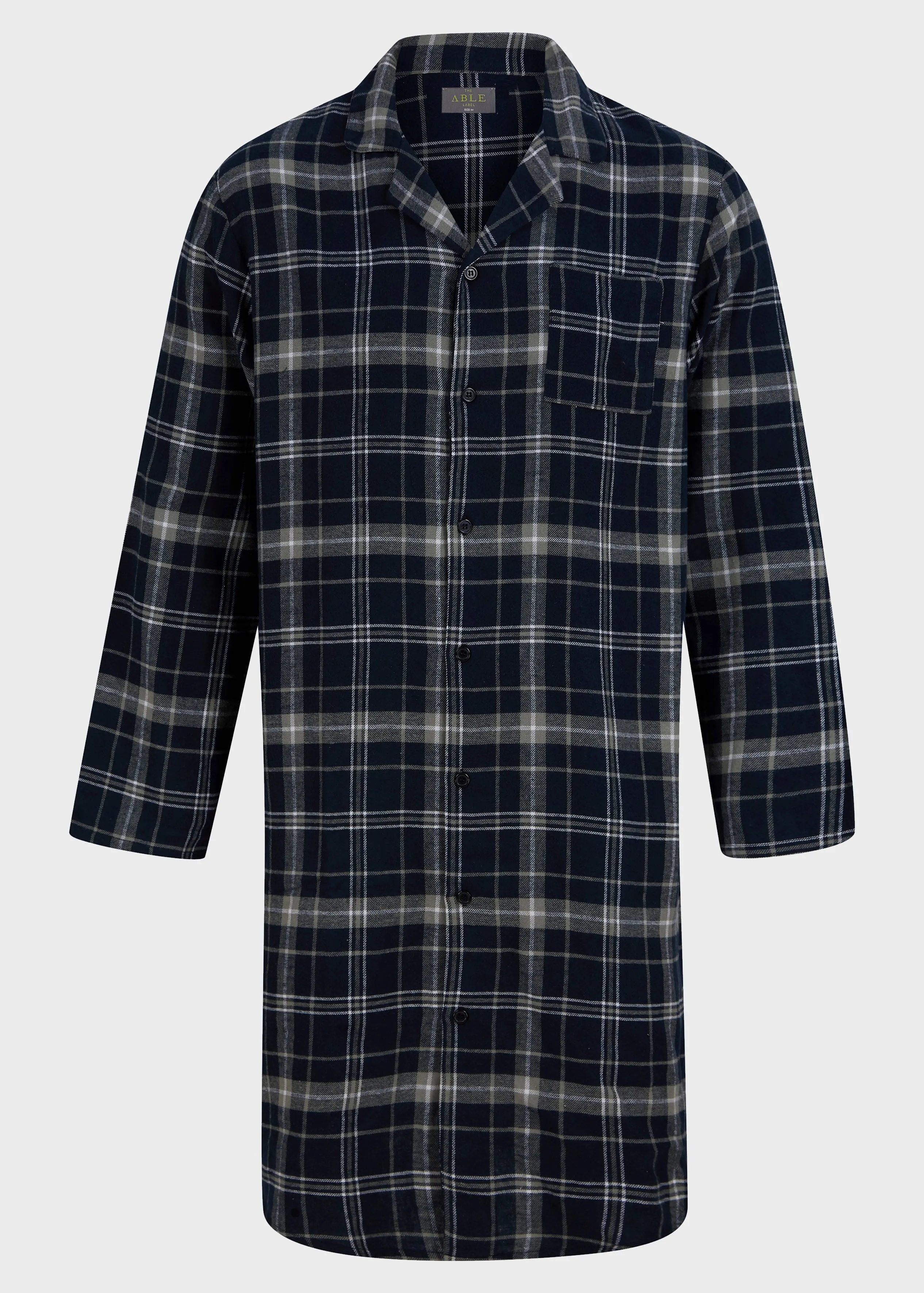 John Brushed Pure Cotton Long Sleeve Velcro Nightshirt - Nightwatch Check