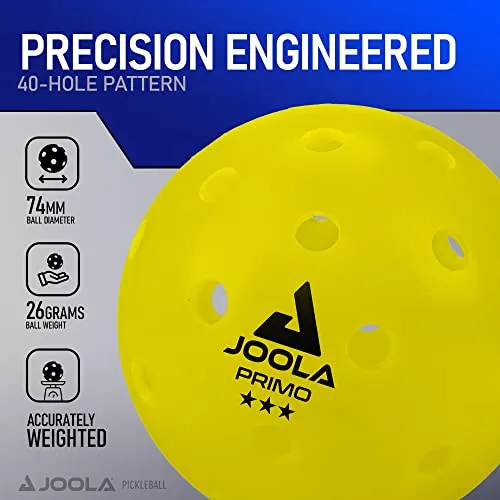 JOOLA Primo Pickleball Balls - 4 Pack of 3 Star Tournament Indoor and Outdoor Pickleball Balls - USAPA Approved - Ideally Weighted and Precision Crafted 40 Hole Design Official Size