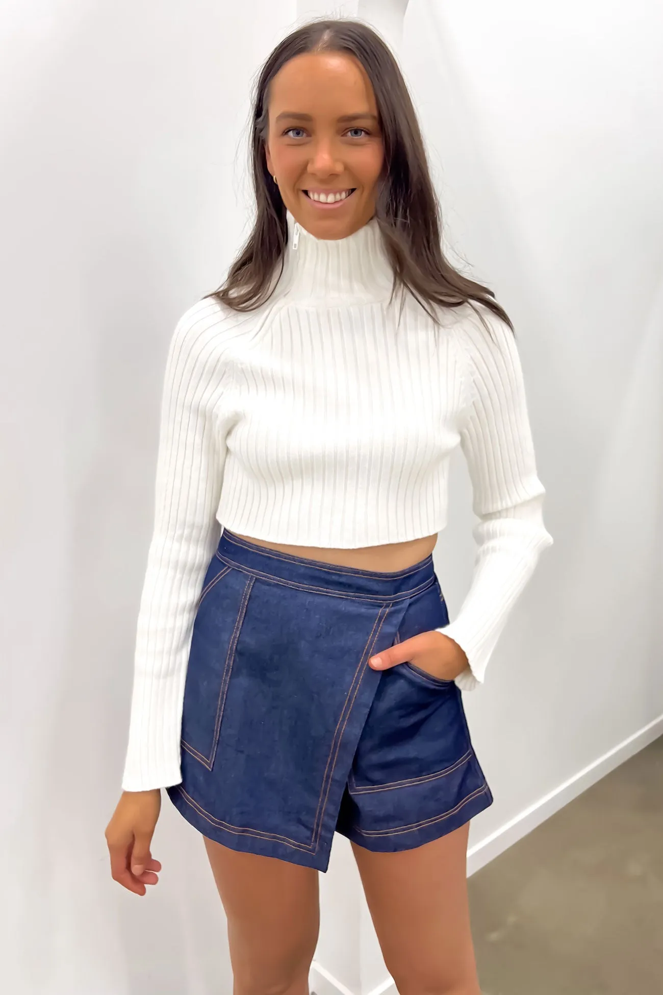 Kaela Crop Knit Jumper White