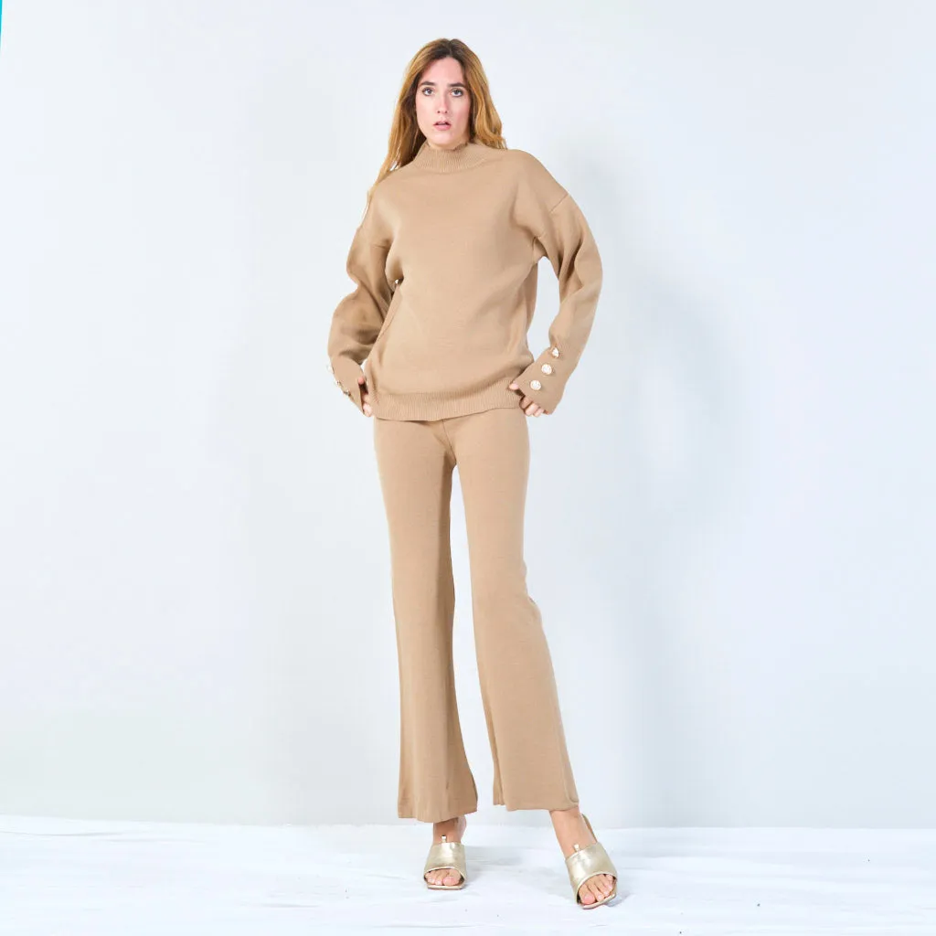 Knit lounge set with button sleeve detail wholesale