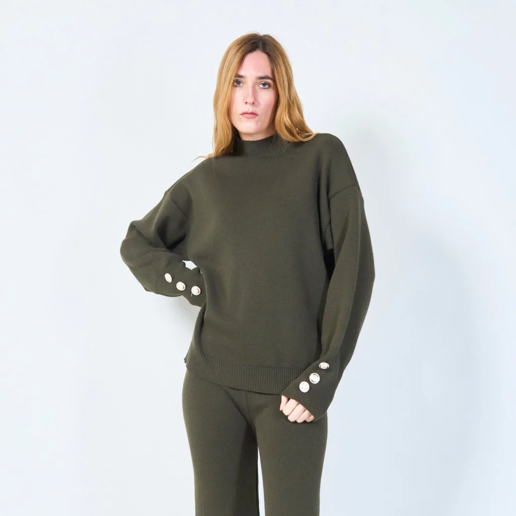 Knit lounge set with button sleeve detail wholesale