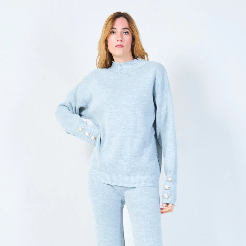 Knit lounge set with button sleeve detail wholesale