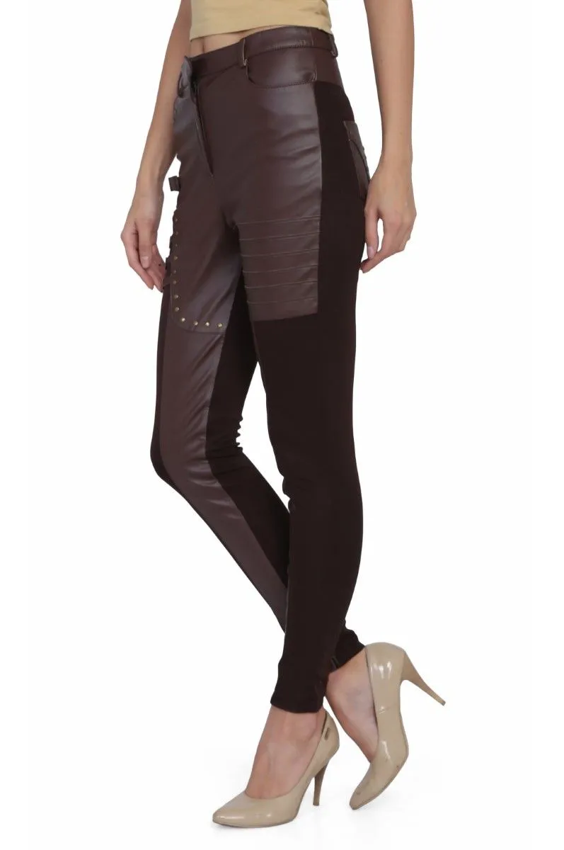 Ladies brown PU hosiery pant