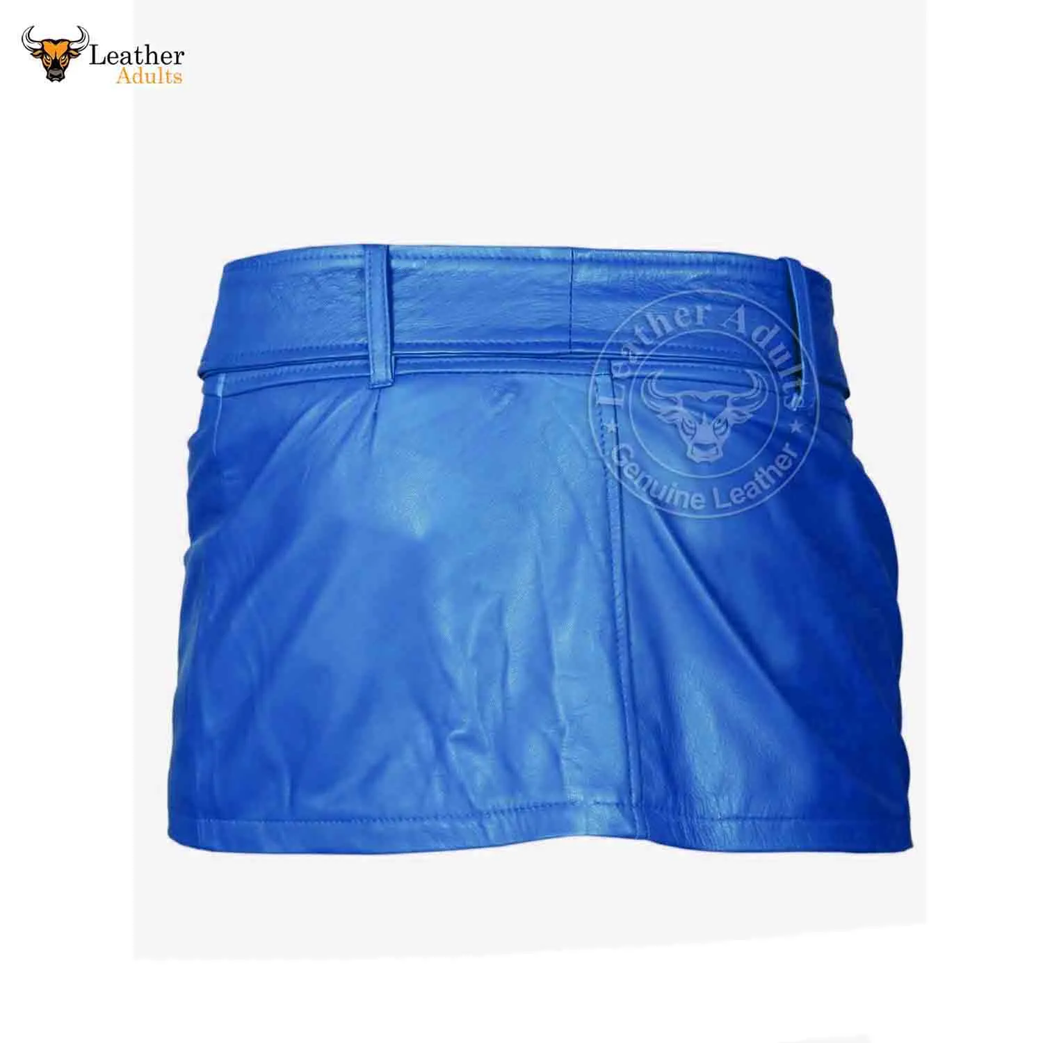 Ladies Sexy Butter Soft Genuine Lambskin Leather Blue Mini Skirt Clubwear