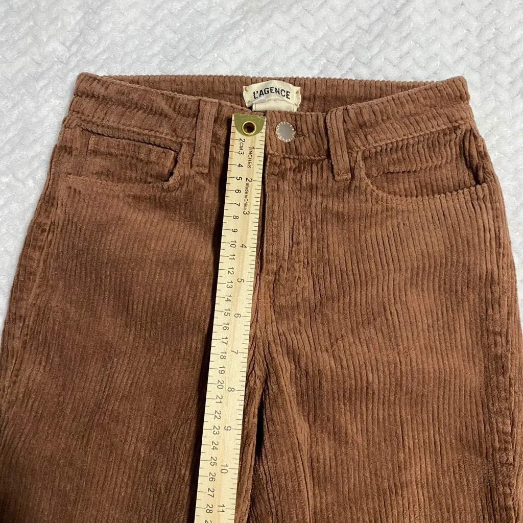 L'Agence The Affair High Rise Flare Brown Corduroy Pants Size 25