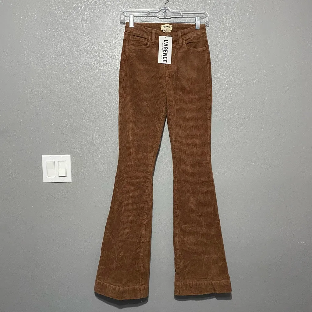 L'Agence The Affair High Rise Flare Brown Corduroy Pants Size 25