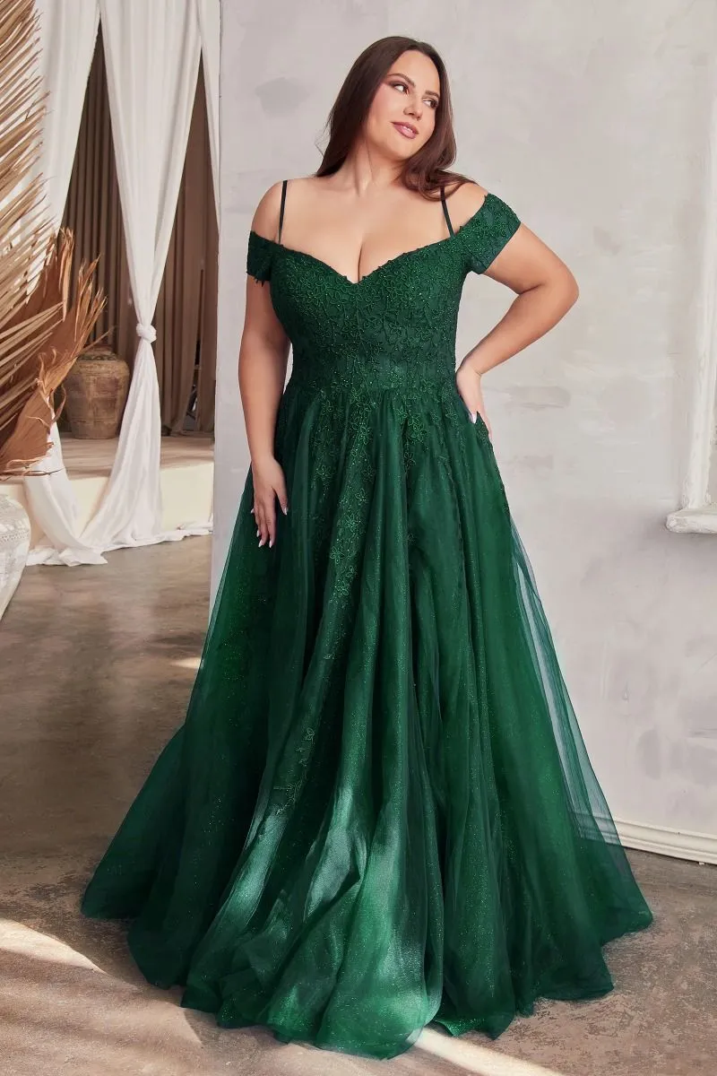 LAYERED TULLE & LACE OFF THE SHOULDER BALL GOWN CDC154C