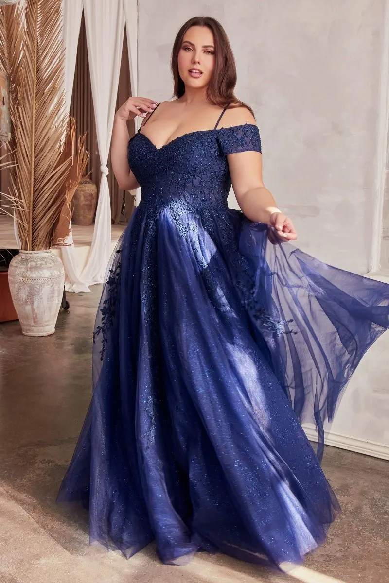 LAYERED TULLE & LACE OFF THE SHOULDER BALL GOWN CDC154C