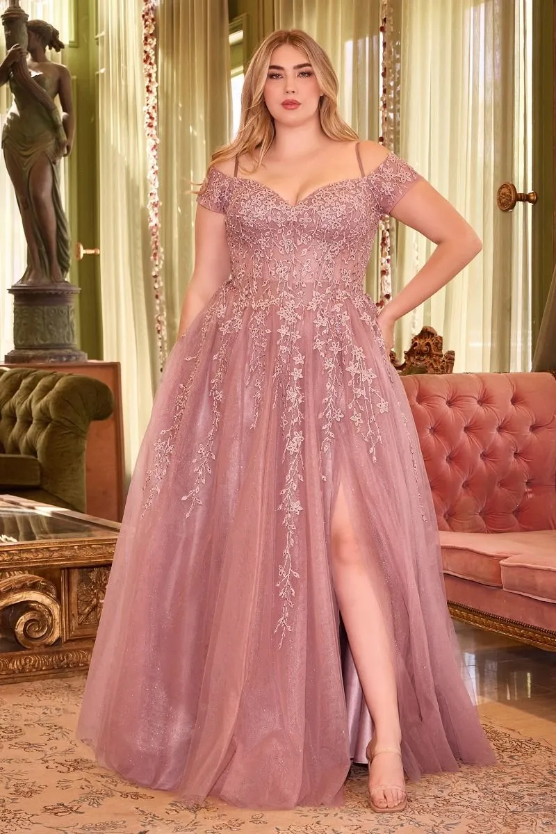 LAYERED TULLE & LACE OFF THE SHOULDER BALL GOWN CDC154C