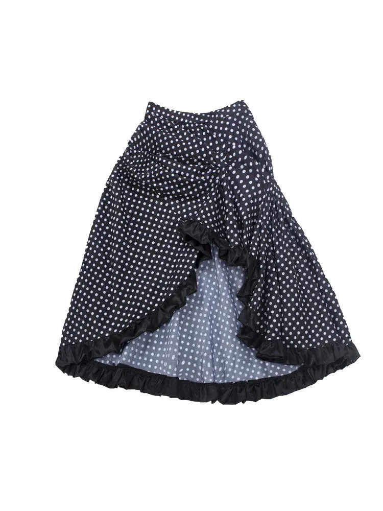 Le Palais Vintage Elegant Sicilian polka Dotted Irregular Pleated Skirt-Becca