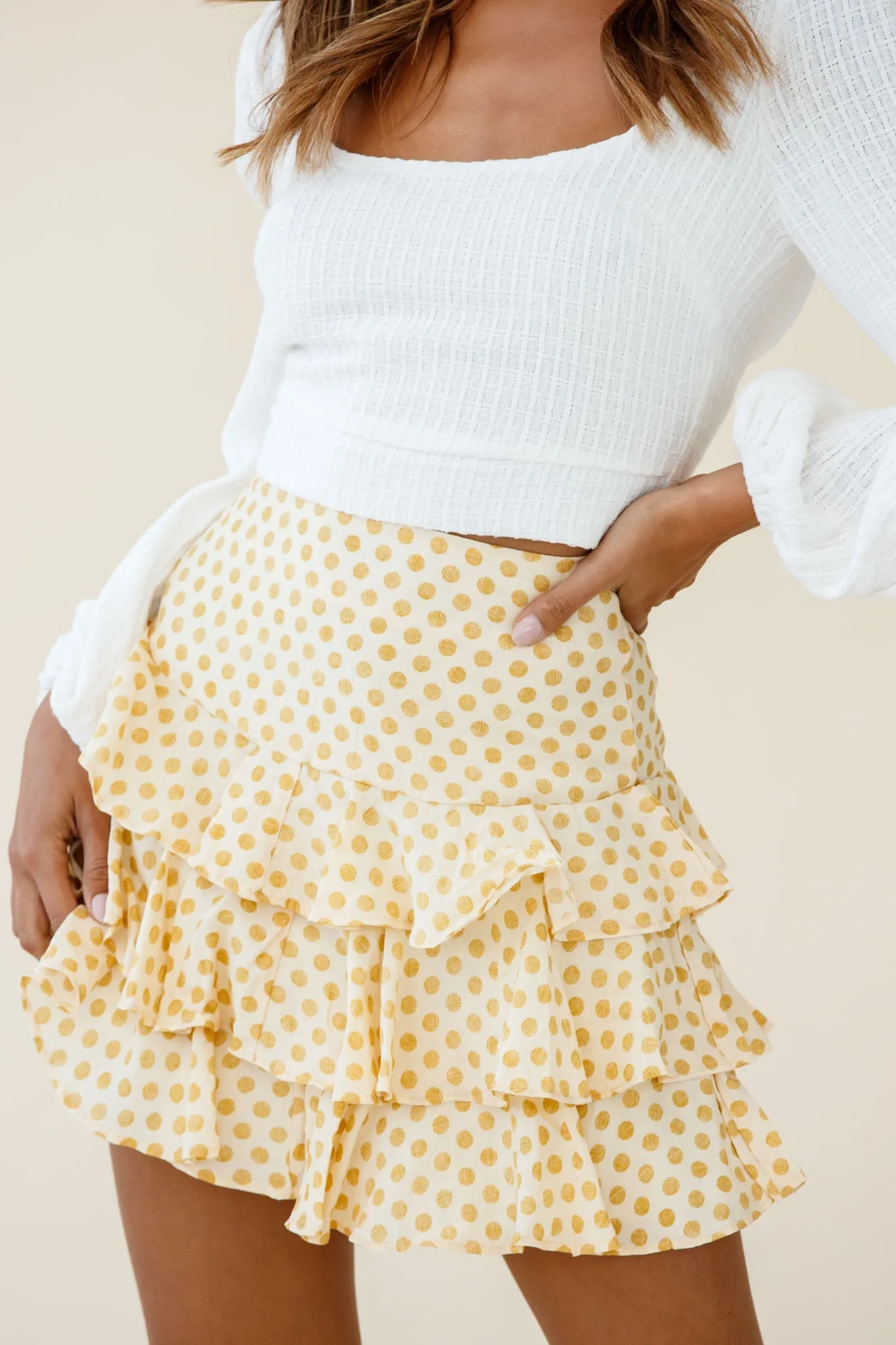 Let Them Eat Cake Triple Ruffle Skirt Polka Dot Yellow