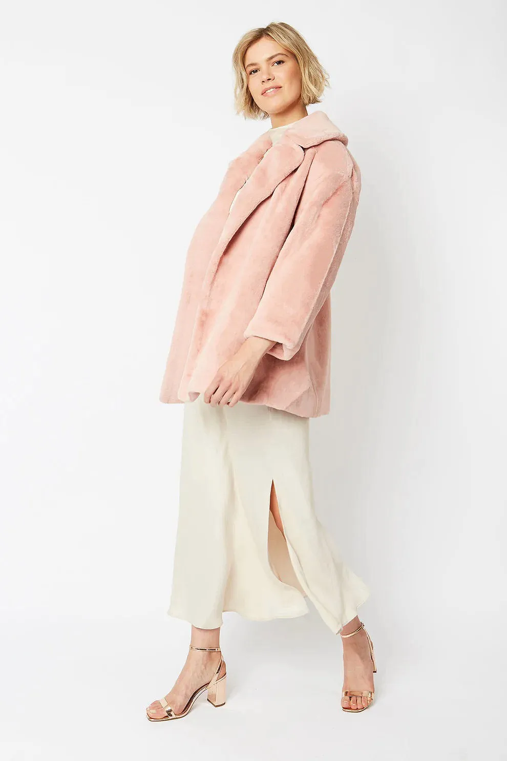 Light Pink Faux Fur Midi Coat