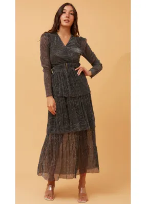 Lisbeth Black Glitter Wrap Maxi Dress