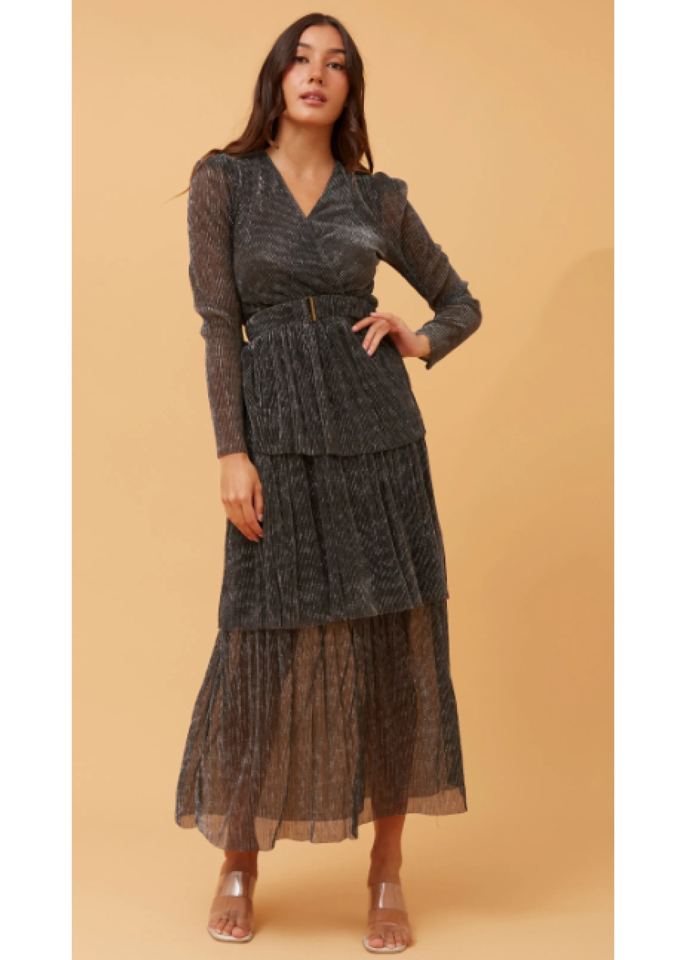 Lisbeth Black Glitter Wrap Maxi Dress