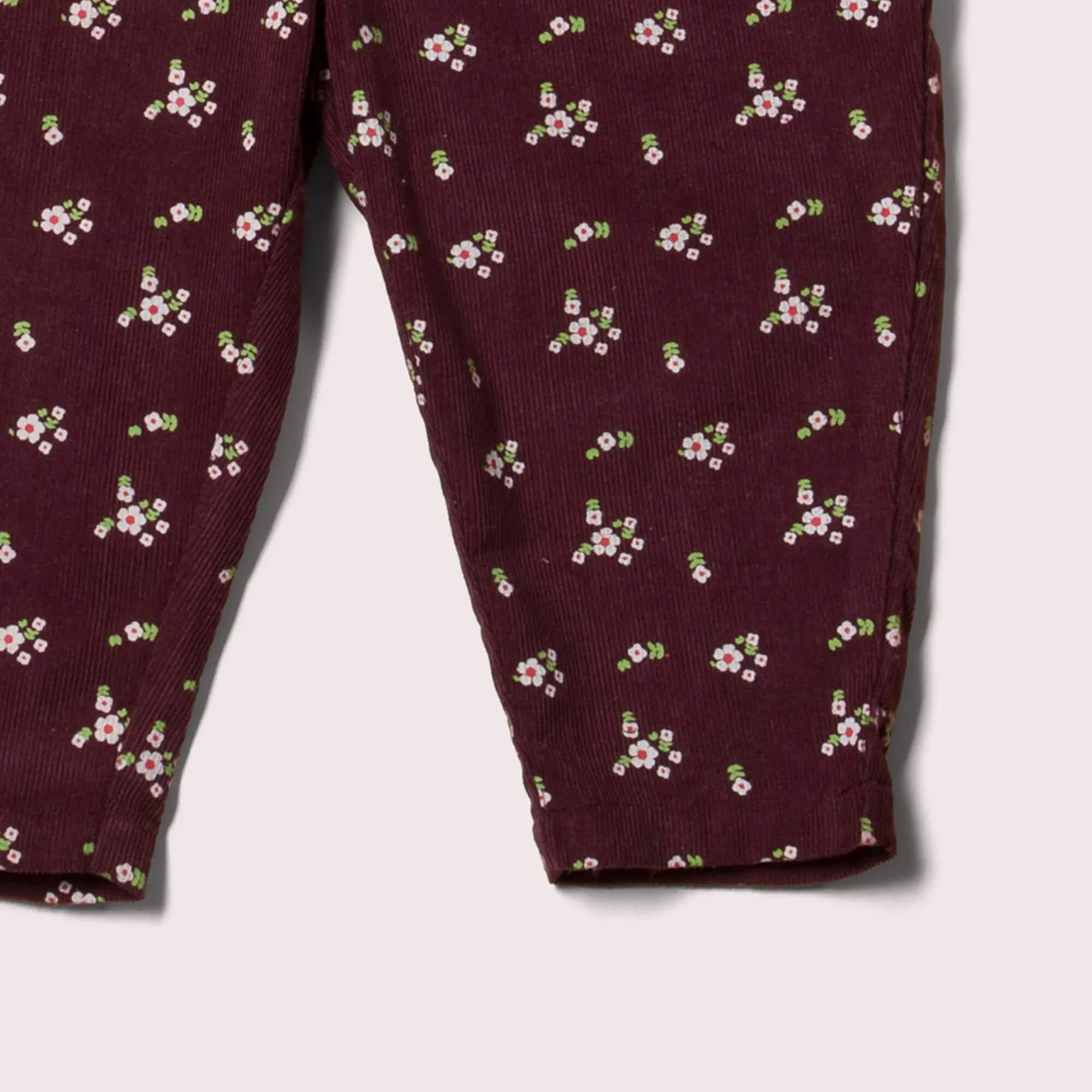 Little Green Radicals Plum Flowers Cord Comfy Trousers (3mths-2yrs)