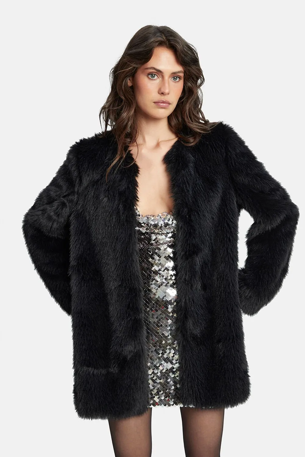 Logan Faux Fur Coat - Black