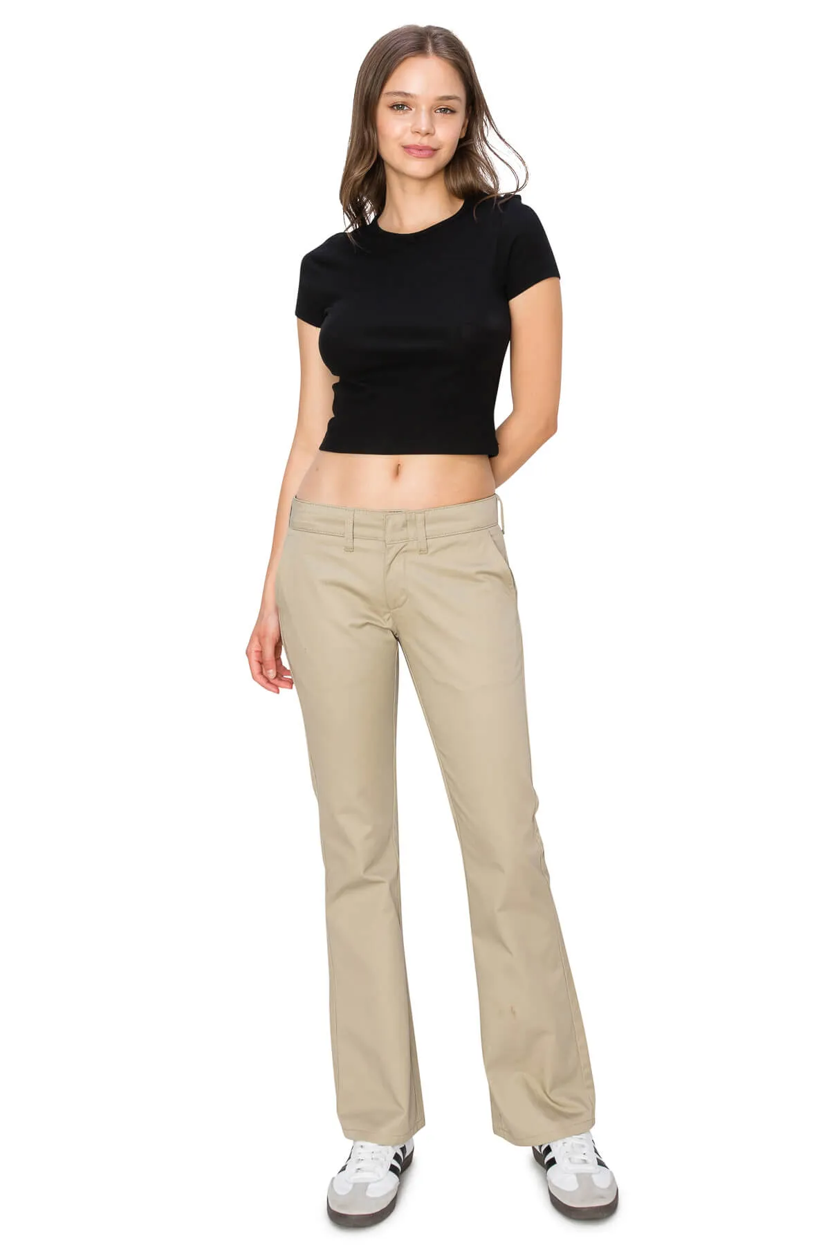 Low Rise Flared Leg Work Pants - Khaki