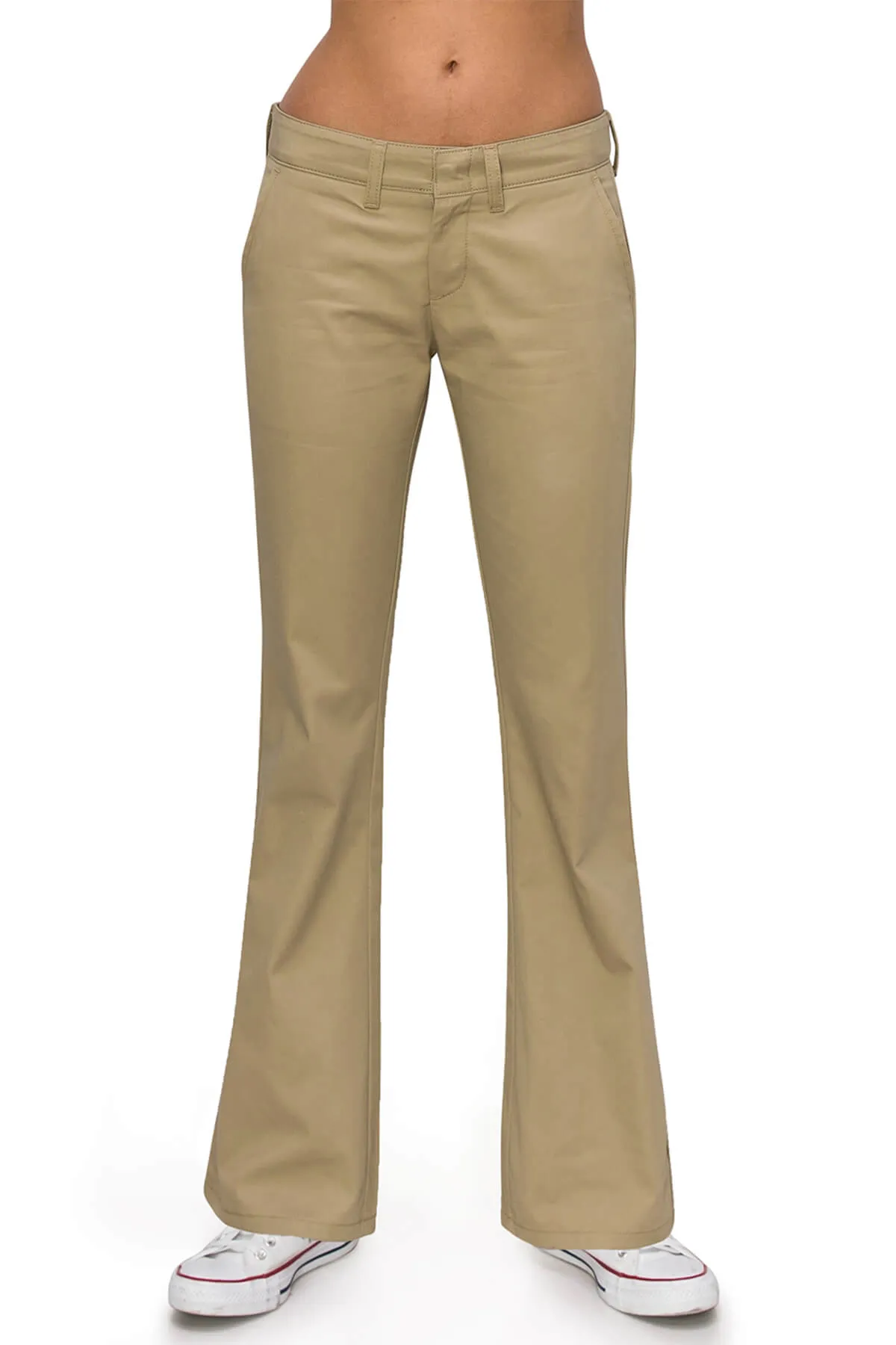 Low Rise Flared Leg Work Pants - Khaki