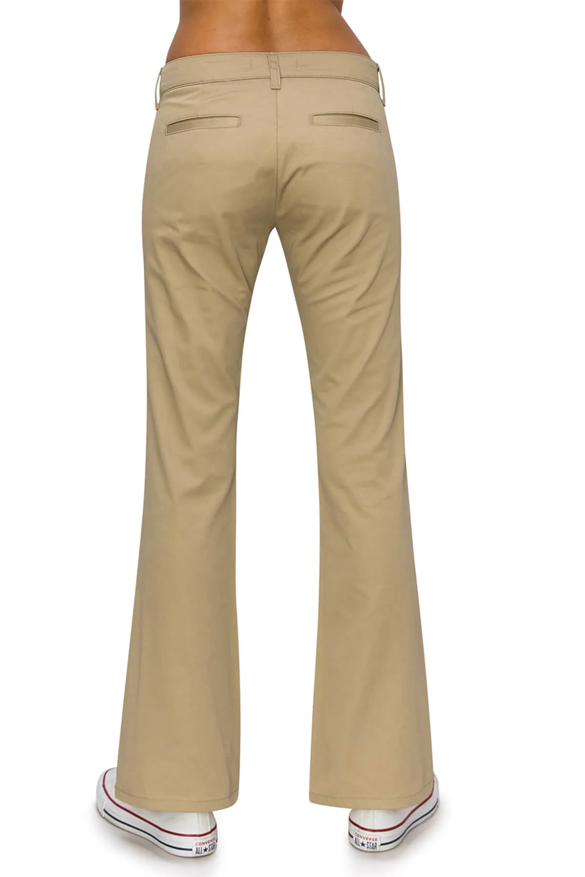 Low Rise Flared Leg Work Pants - Khaki