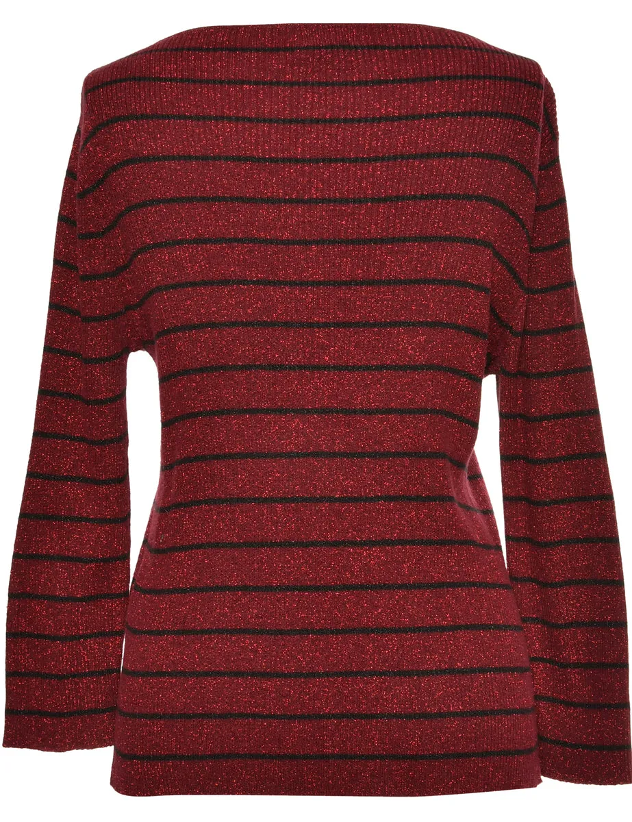 Lurex Thread Pattern Maroon Jumper - L