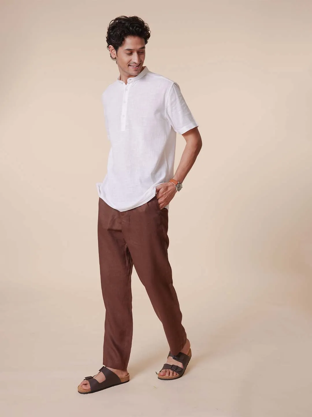 Mandarin Collar Pure Cotton White Shirt - Ethno