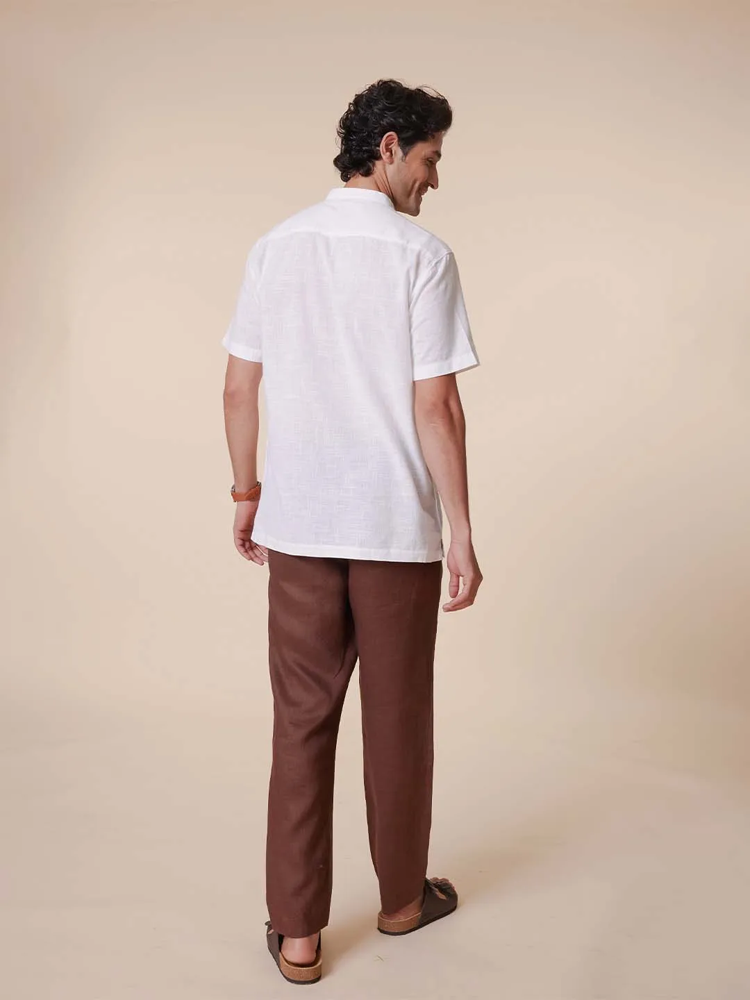 Mandarin Collar Pure Cotton White Shirt - Ethno