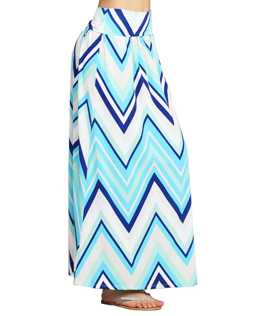 Maxi Skirt Convertible Dress Blue Chevron