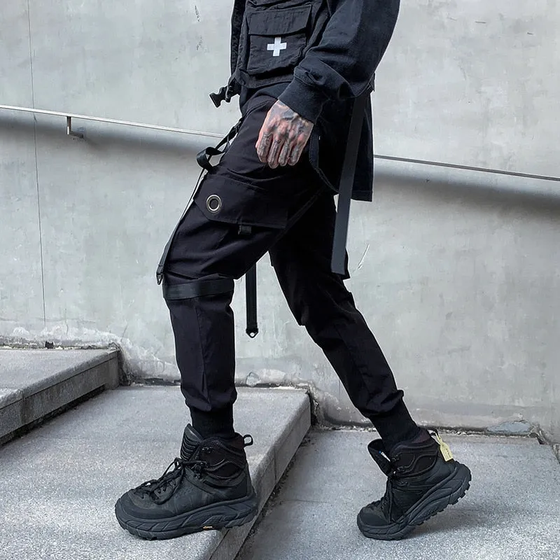 Men Hip Hop Harem Pants Spring Streetwear Elastic Waist Trousers Joggers Multi-pocket Black Men's Clothing WB547