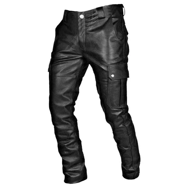 Men Retro Leather Motorcycle Street Pants Mens Autumn Winter Punk Retro Biker Pant