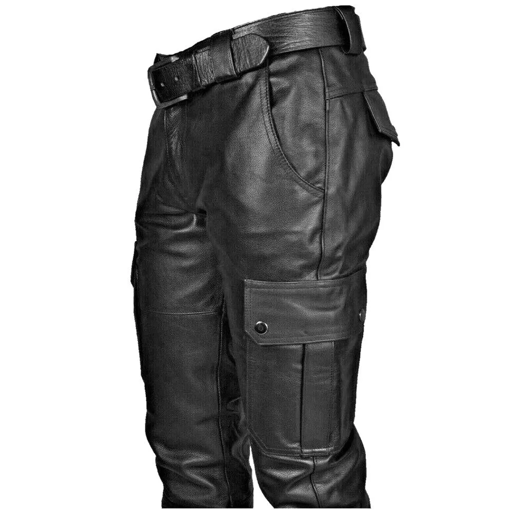 Men Retro Leather Motorcycle Street Pants Mens Autumn Winter Punk Retro Biker Pant