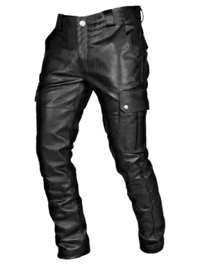 Men Retro Leather Motorcycle Street Pants Mens Autumn Winter Punk Retro Biker Pant