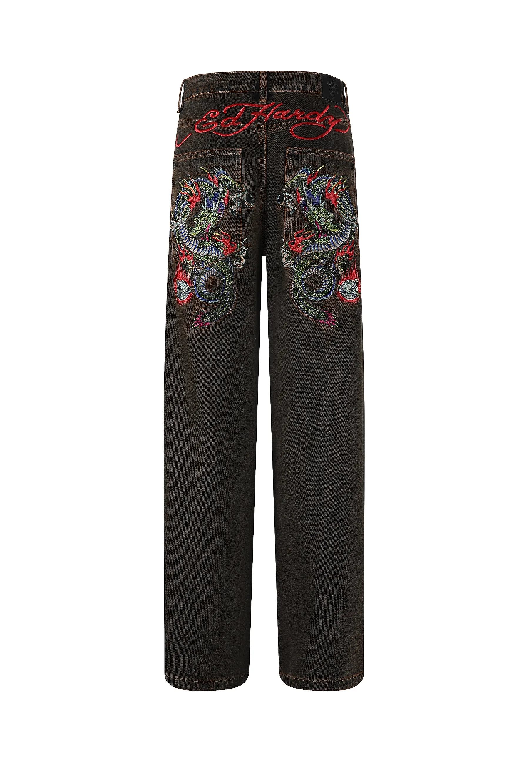 Mens Fireball Dragon Dirty Wash Denim Trousers Jeans - Brown