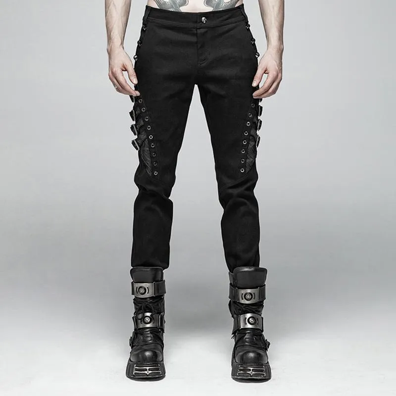 Men's Goth Straight-Leg Pants With Straps