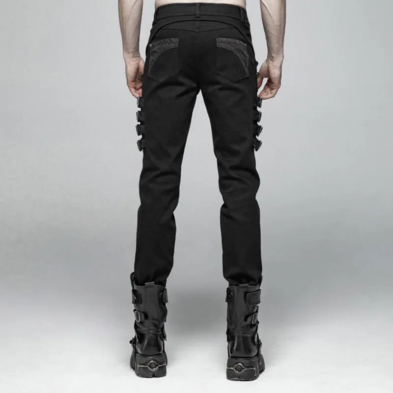 Men's Goth Straight-Leg Pants With Straps