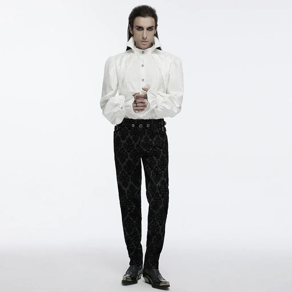 Men's Gothic Buckle-up Floral Velvet Trousers