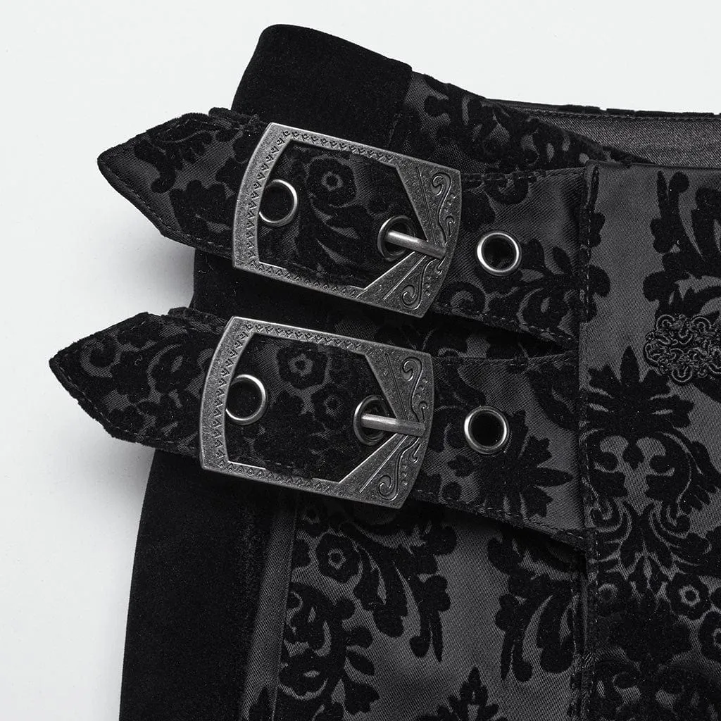 Men's Gothic Buckle-up Floral Velvet Trousers