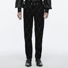 Men's Gothic Buckle-up Floral Velvet Trousers