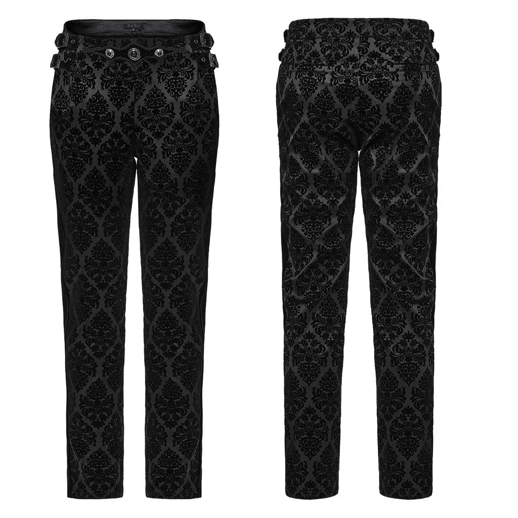 Men's Gothic Buckle-up Floral Velvet Trousers