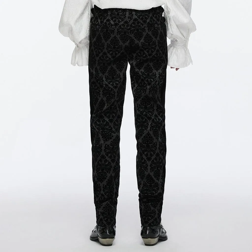 Men's Gothic Buckle-up Floral Velvet Trousers