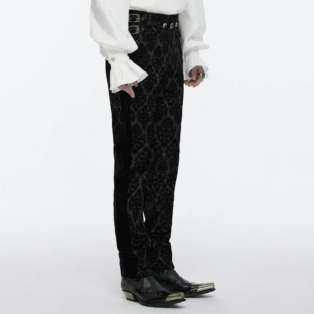 Men's Gothic Buckle-up Floral Velvet Trousers