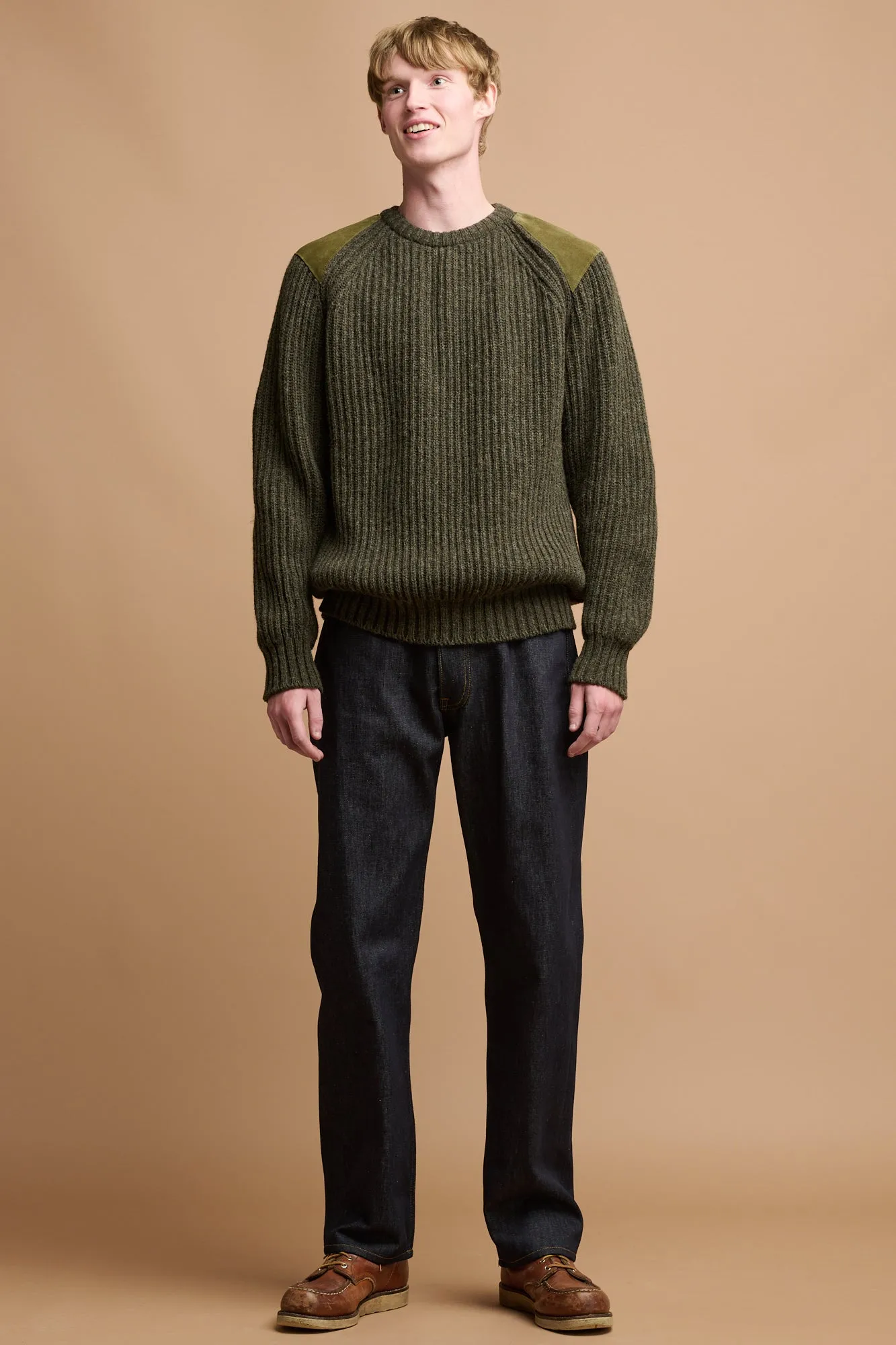 Men's Lambswool Fisherman Ribbed Jumper - Dark Olive