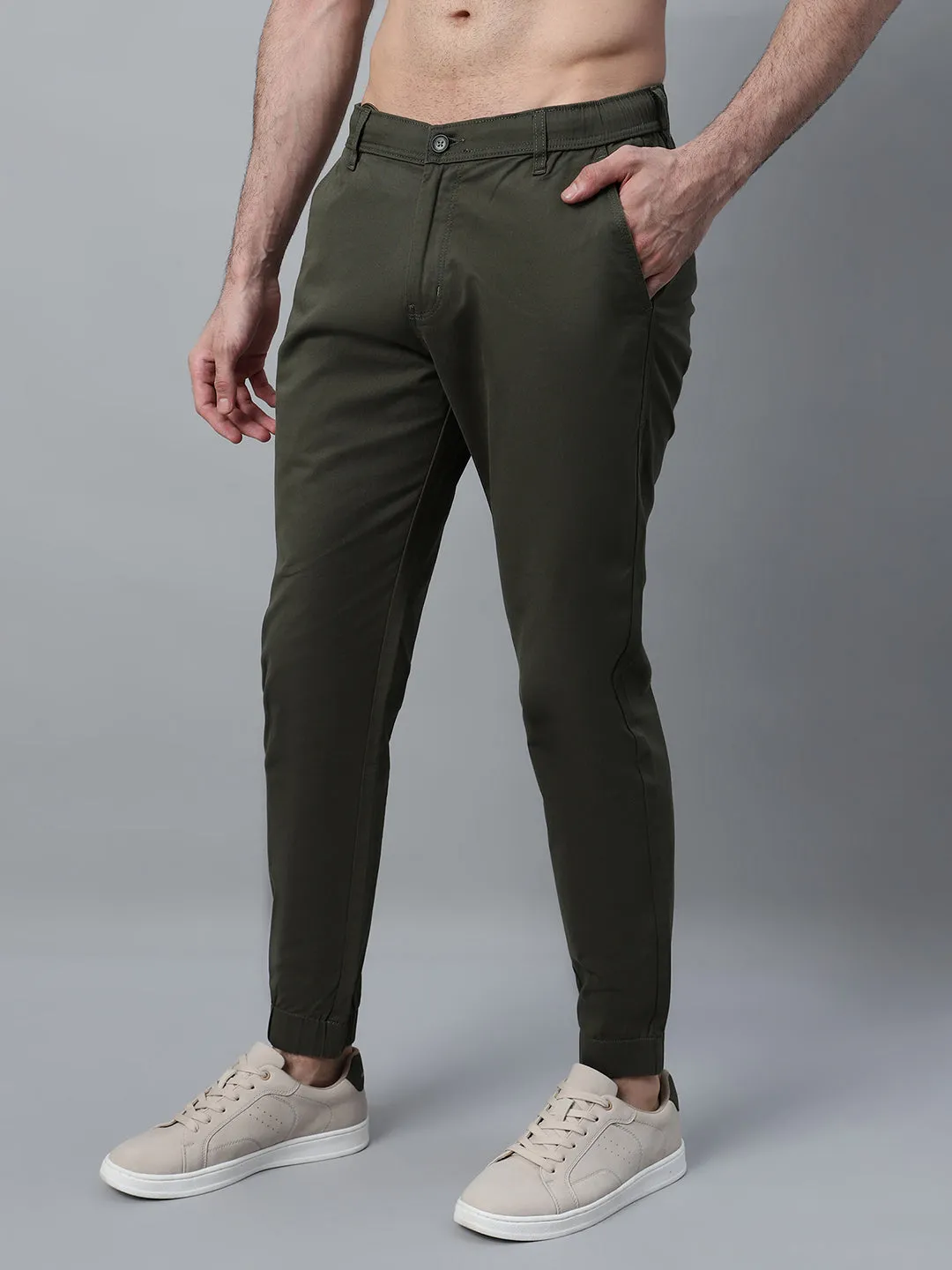 Men's Olive Green Solid Casual Jogger