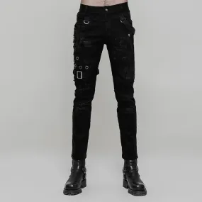 Men's Personality Distressed Mesh-paneled Skinny Trousers